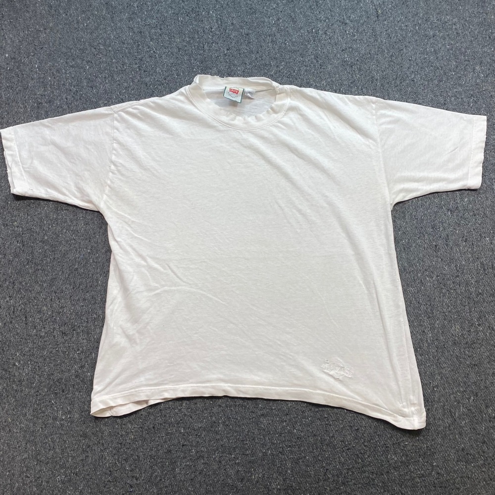 Levis TShirt Sz BIG Mens White Skater Grunge 90s Embroidered Logo Distressed